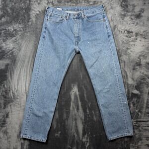 Levi's 505 Regular Fit Jeans Mens 35x30 Blue Straight Leg Paint Splatter Denim